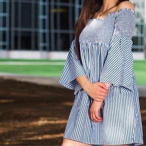 Zara Woman Mini Dress Striped Off The Shoulder Medium